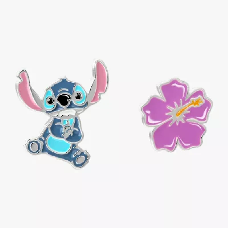 Disney Collection Sterling Silver 12.8mm Flower Lilo & Stitch Stud Earrings