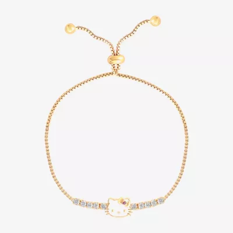 Girls Cubic Zirconia 14K Gold Over Silver Hello Kitty Bolo Bracelet