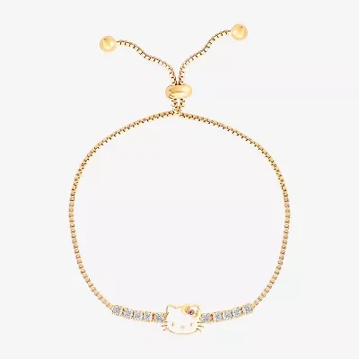 Girls Cubic Zirconia 14K Gold Over Silver Hello Kitty Bolo Bracelet