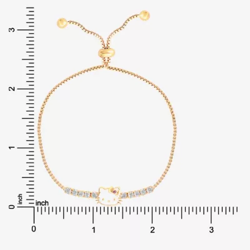 Girls Cubic Zirconia 14K Gold Over Silver Hello Kitty Bolo Bracelet