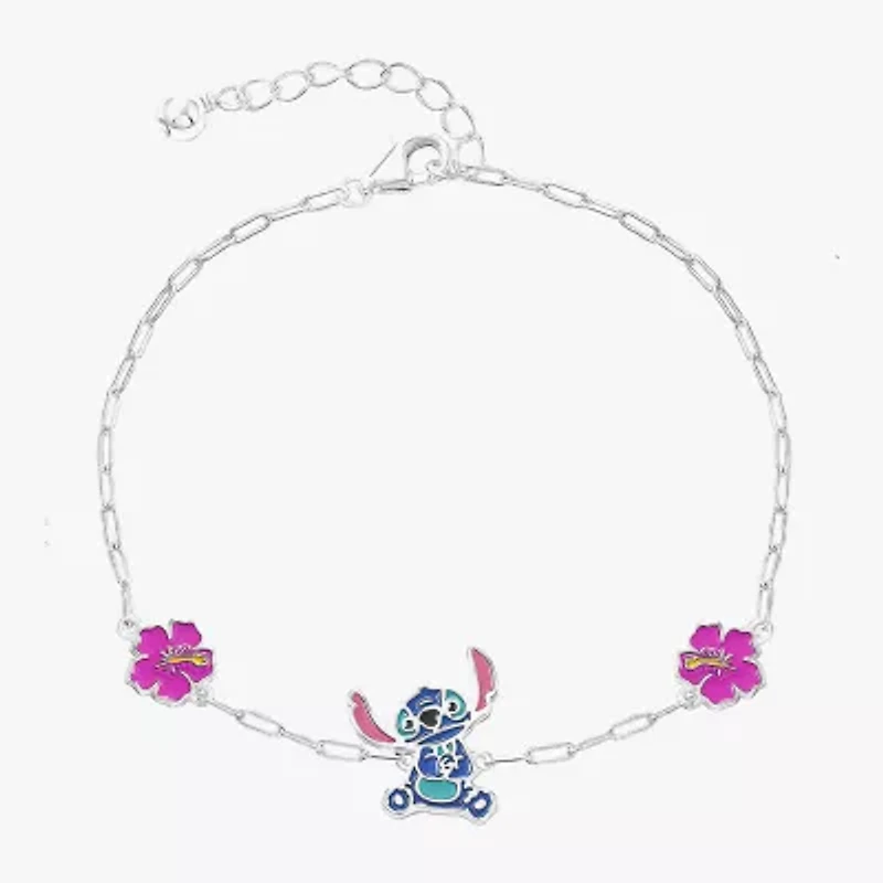 Disney Collection Girls Sterling Silver Flower Lilo & Stitch Bolo Bracelet