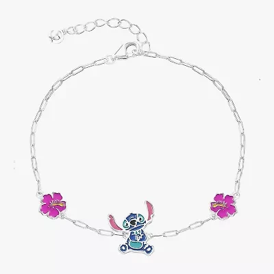 Disney Collection Girls Sterling Silver Flower Lilo & Stitch Bolo Bracelet