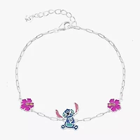 Disney Collection Girls Sterling Silver Flower Lilo & Stitch Bolo Bracelet