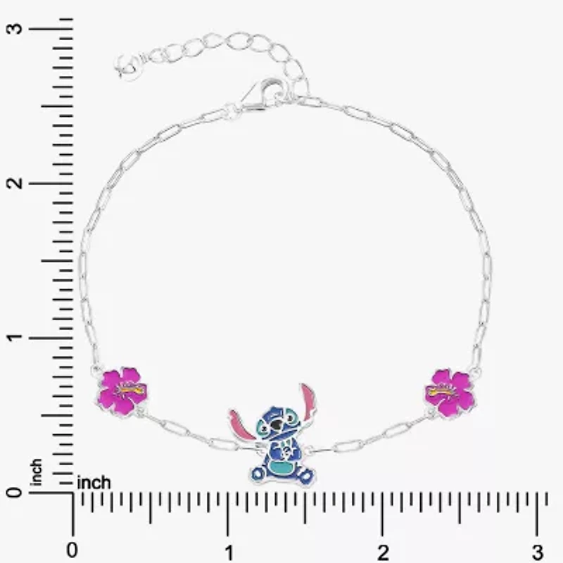Disney Collection Girls Sterling Silver Flower Lilo & Stitch Bolo Bracelet