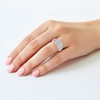 Womens 9M 1 CT. Lab Created White Moissanite Sterling Silver Round Anniversary Band