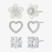 Diamonart Womens Cubic Zirconia Sterling Silver Heart 3 Pair Earring Set