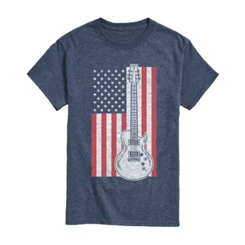 Mens Short Sleeve American Flag Guitar Graphic T-Shirt