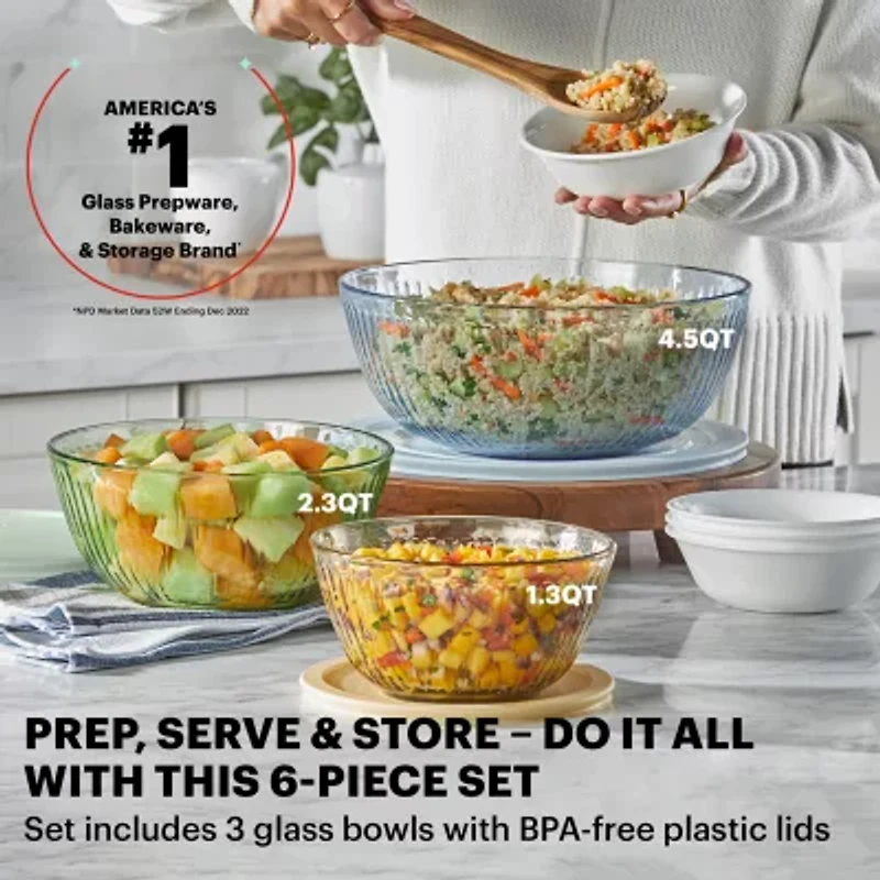 Pyrex Sculpted Tinted 6-pc. Glass Mixing Bowl Set