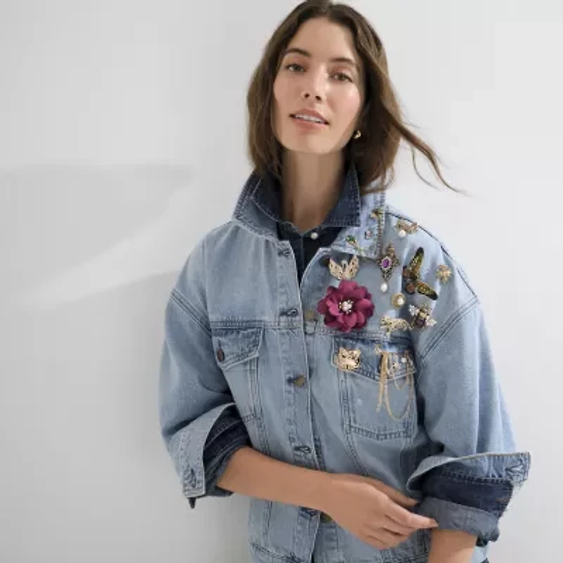 Bijoux Bar Gold Tone Glass Pin