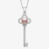 Womens Pink Cultured Freshwater Pearl Sterling Silver Keys 18 Inch Pendant Necklace