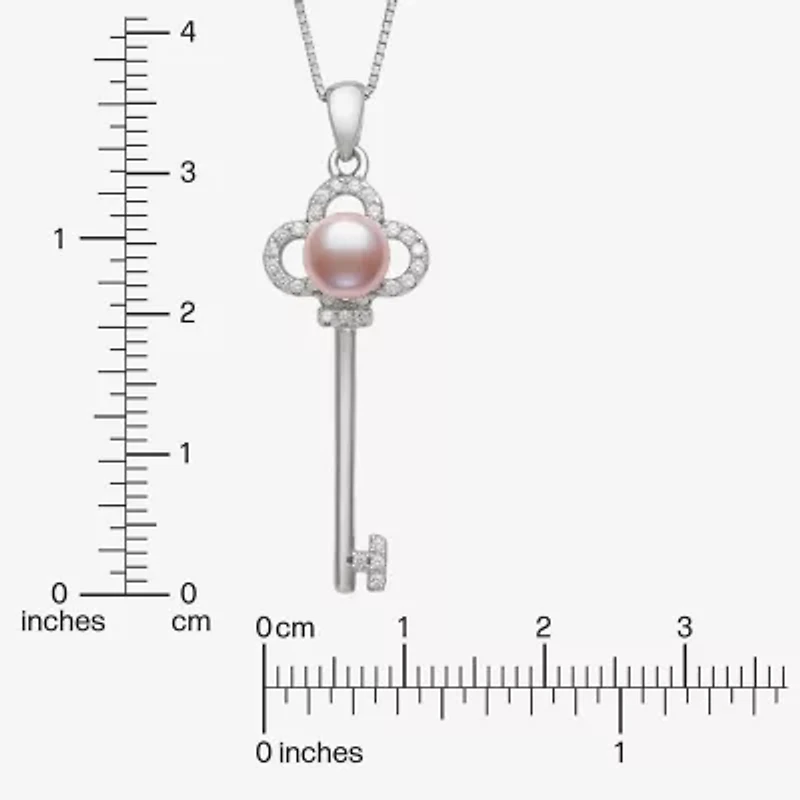 Womens Pink Cultured Freshwater Pearl Sterling Silver Keys 18 Inch Pendant Necklace