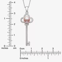 Womens Pink Cultured Freshwater Pearl Sterling Silver Keys 18 Inch Pendant Necklace
