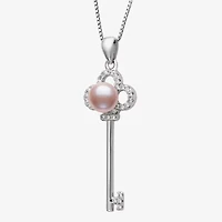 Womens Pink Cultured Freshwater Pearl Sterling Silver Keys 18 Inch Pendant Necklace