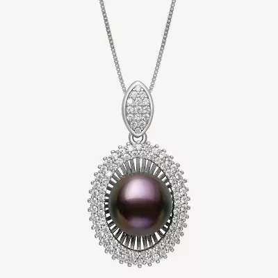 Womens Black Cultured Freshwater Pearl Sterling Silver Oval 18 Inch Pendant Necklace