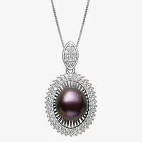 Womens Black Cultured Freshwater Pearl Sterling Silver Oval 18 Inch Pendant Necklace