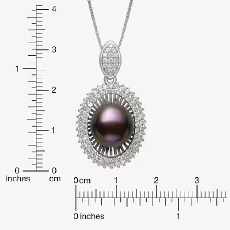 Womens Black Cultured Freshwater Pearl Sterling Silver Oval 18 Inch Pendant Necklace