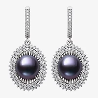 Womens Black Cultured Freshwater Pearl Sterling Silver Round Drop Earrings