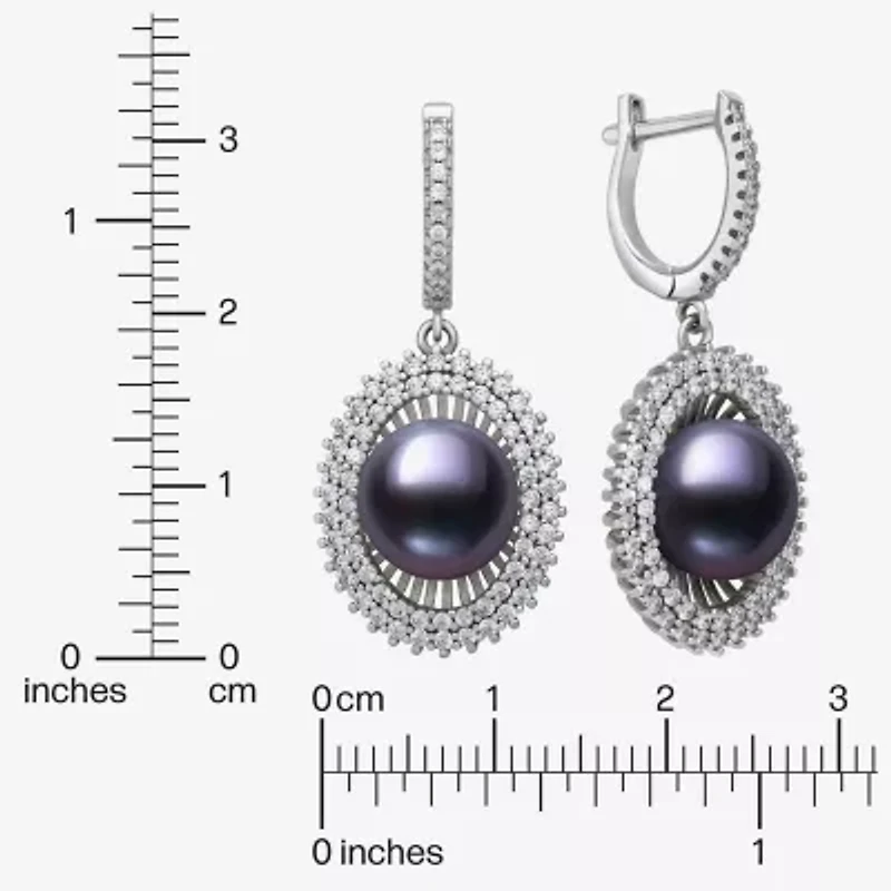 Womens Black Cultured Freshwater Pearl Sterling Silver Round Drop Earrings