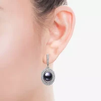 Womens Black Cultured Freshwater Pearl Sterling Silver Round Drop Earrings