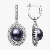 Womens Black Cultured Freshwater Pearl Sterling Silver Round Drop Earrings