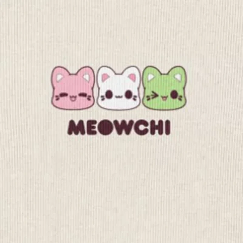 Meowchi Little & Big Kid Girls Crew Neck Short Sleeve Regular Fit Graphic T-Shirt