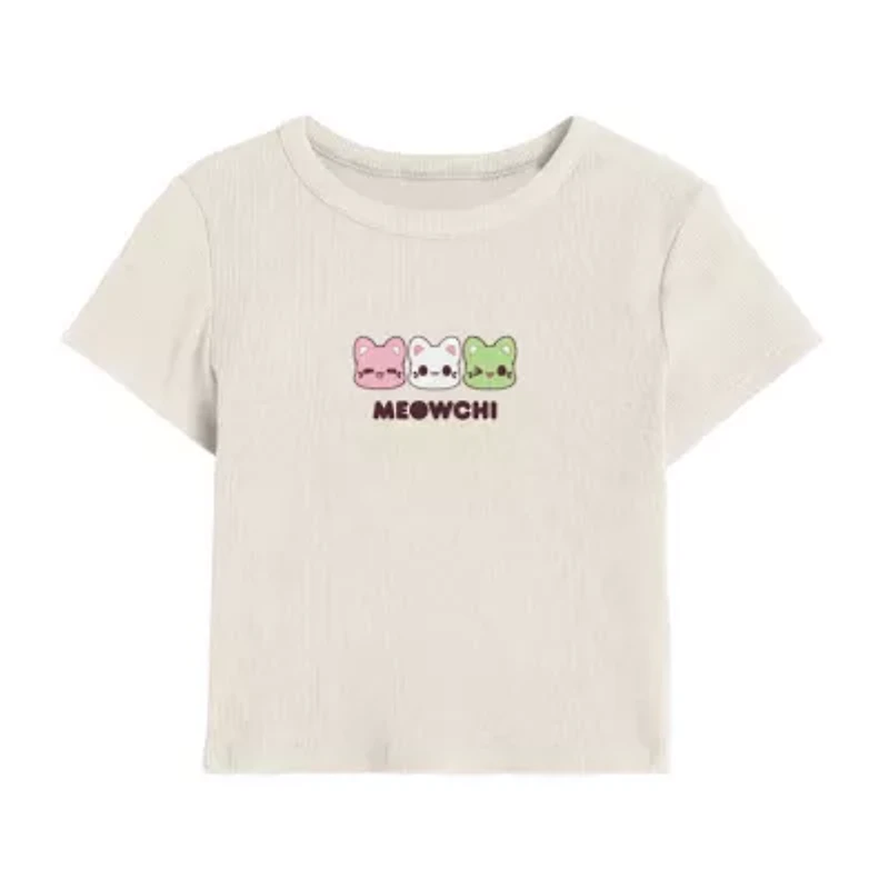 Meowchi Little & Big Kid Girls Crew Neck Short Sleeve Regular Fit Graphic T-Shirt
