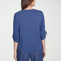 Alfred Dunner Summer Solstice Womens Crew Neck 3/4 Sleeve T-Shirt