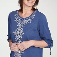 Alfred Dunner Summer Solstice Womens Crew Neck 3/4 Sleeve T-Shirt