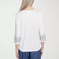 Alfred Dunner Summer Solstice Womens Crew Neck 3/4 Sleeve T-Shirt