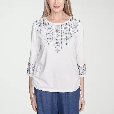 Alfred Dunner Summer Solstice Womens Crew Neck 3/4 Sleeve T-Shirt