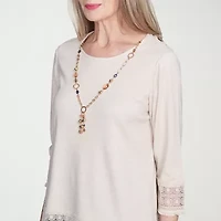 Alfred Dunner Summer Solstice Womens Crew Neck 3/4 Sleeve T-Shirt