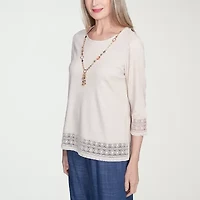Alfred Dunner Summer Solstice Womens Crew Neck 3/4 Sleeve T-Shirt