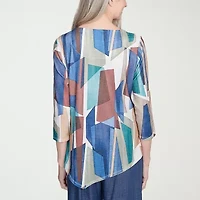 Alfred Dunner Summer Solstice Womens Crew Neck 3/4 Sleeve Stretch Fabric T-Shirt