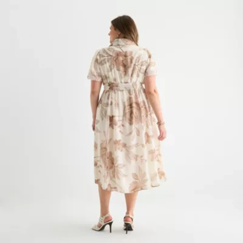 Sandra Darren Womens Short Sleeve Floral Midi Plus Maxi Dress