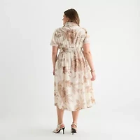 Sandra Darren Womens Short Sleeve Floral Midi Plus Maxi Dress