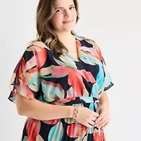 Sandra Darren Womens Short Sleeve Floral Plus Maxi Dress