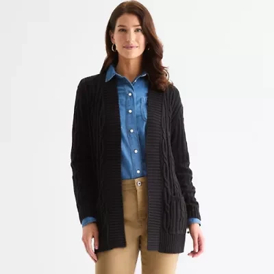 St. John's Bay Womens Long Sleeve Open Front Tall Cable Knit Cardigan