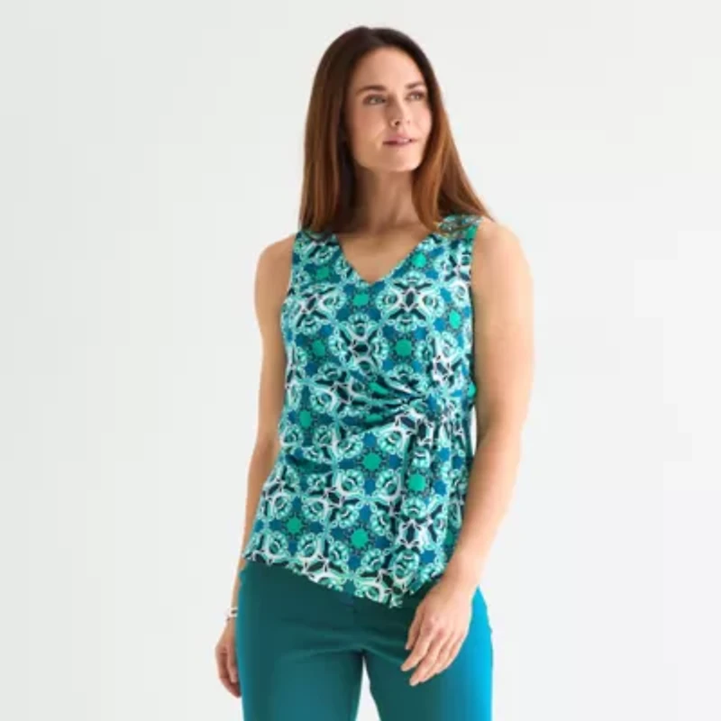 Liz Claiborne Womens V Neck Sleeveless Satin Blouse