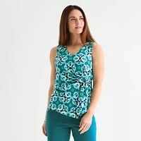 Liz Claiborne Womens V Neck Sleeveless Satin Blouse