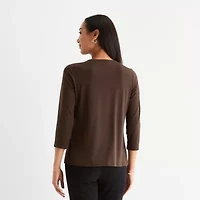 Liz Claiborne Womens Easy-on + Easy-off Keyhole Neck 3/4 Sleeve Adaptive Blouse