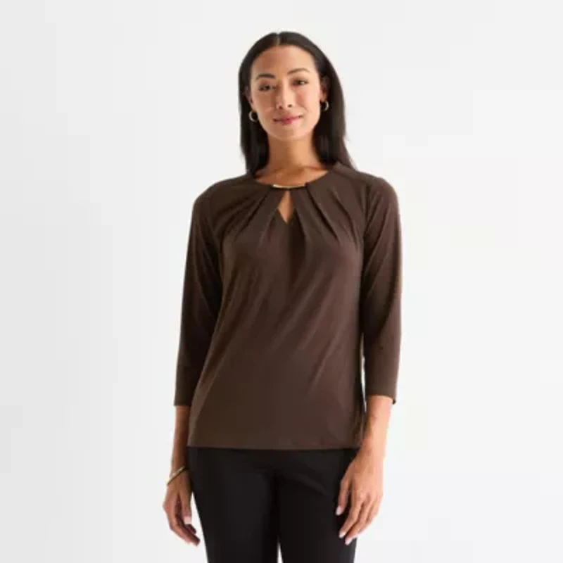 Liz Claiborne Womens Easy-on + Easy-off Keyhole Neck 3/4 Sleeve Adaptive Blouse