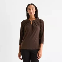 Liz Claiborne Womens Easy-on + Easy-off Keyhole Neck 3/4 Sleeve Adaptive Blouse