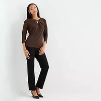 Liz Claiborne Womens Easy-on + Easy-off Keyhole Neck 3/4 Sleeve Adaptive Blouse