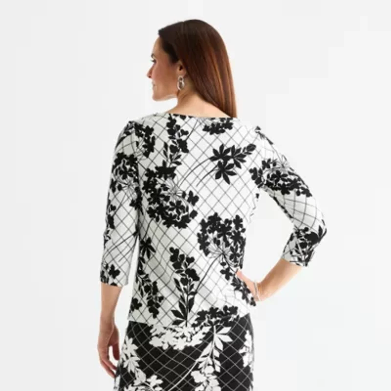 Liz Claiborne Womens Asymmetrical Neck 3/4 Sleeve Blouse