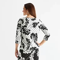 Liz Claiborne Womens Asymmetrical Neck 3/4 Sleeve Blouse