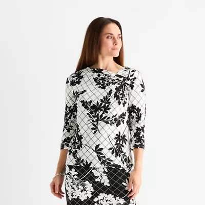 Liz Claiborne Womens Asymmetrical Neck 3/4 Sleeve Blouse