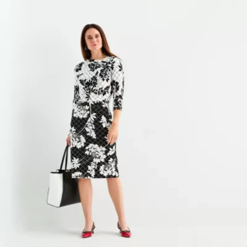 Liz Claiborne Womens Asymmetrical Neck 3/4 Sleeve Blouse