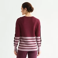 Liz Claiborne Womens Crew Neck Long Sleeve Striped Pullover Sweater