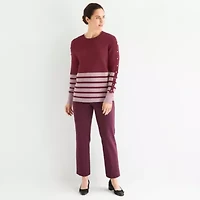 Liz Claiborne Womens Crew Neck Long Sleeve Striped Pullover Sweater