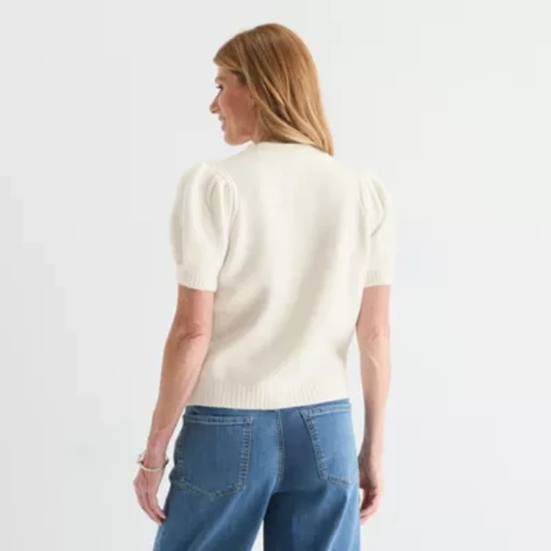 Liz Claiborne Womens V Neck Short Sleeve Button Cardigan